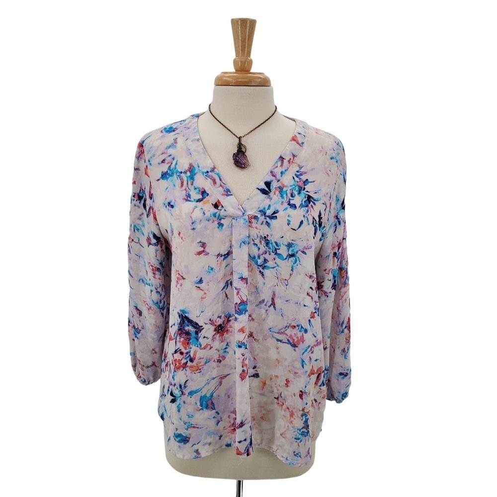 Violet + Claire Womens 3/4 Sleeve Sheer‎ Blouse Top Size L V-Neck Casual Career